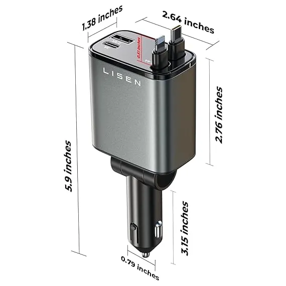 LISEN Geri Çekilebilir Araç Şarj Cihazı 4'ü 1 Arada, 6 image LISEN Geri Çekilebilir Araç Şarj Cihazı 4'ü 1 Arada, 6 image