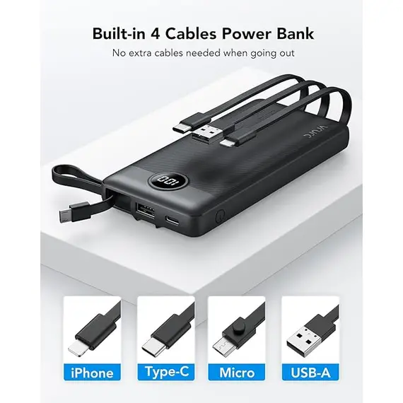 VRURC 10000mAh Power Bank Dahili Kablolar, 2 image