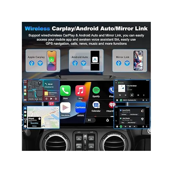 10.2 inç Araba Radyo Stereo Kafa Ünitesi Jeep Wrangler JK Compass Grand Cherokee Dodge Ram için Kablosuz CarPlay / Android Auto / Incell Dokunmatik Ekran / Android13 / / FM Radyo / HD Yedekleme Kamera (4G + 64G), 2 image 10.2 inç Araba Radyo Stereo Kafa Ünitesi Jeep Wrangler JK Compass Grand Cherokee Dodge Ram için Kablosuz CarPlay / Android Auto / Incell Dokunmatik Ekran / Android13 / / FM Radyo / HD Yedekleme Kamera (4G + 64G), 2 image