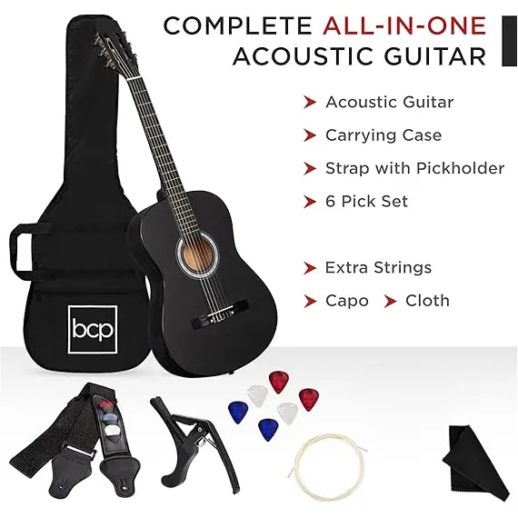 Best Choice Products 38" Başlangıç Akustik Gitar, Color: Black, 2 image Best Choice Products 38" Başlangıç Akustik Gitar, Color: Black, 2 image