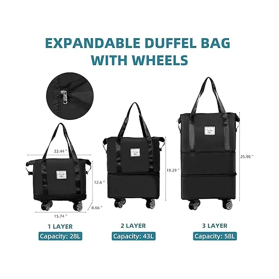 Finnhomy 50L Genişletilebilir Tekerlekli Seyahat Çantası, 2 image