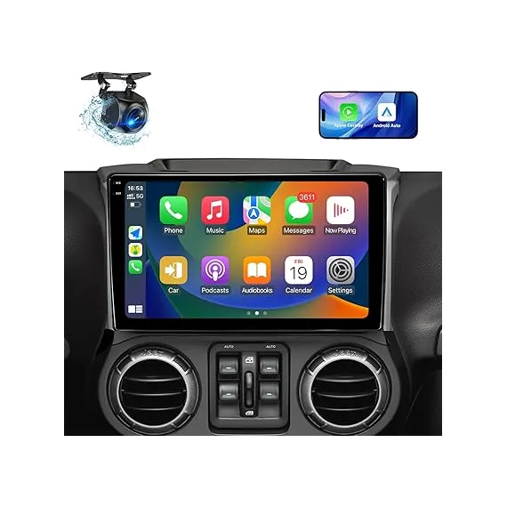 10.2 inç Araba Radyo Stereo Kafa Ünitesi Jeep Wrangler JK Compass Grand Cherokee Dodge Ram için Kablosuz CarPlay / Android Auto / Incell Dokunmatik Ekran / Android13 / / FM Radyo / HD Yedekleme Kamera (4G + 64G)