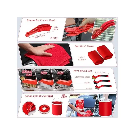 Fortuning 37 Parça Detaylı Araba Temizlik Seti, Renk: Kırmızı, 6 image Fortuning 37 Parça Detaylı Araba Temizlik Seti, Renk: Kırmızı, 6 image