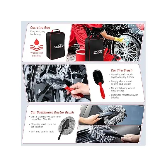 Fortuning 37 Parça Detaylı Araba Temizlik Seti, Renk: Kırmızı, 5 image Fortuning 37 Parça Detaylı Araba Temizlik Seti, Renk: Kırmızı, 5 image