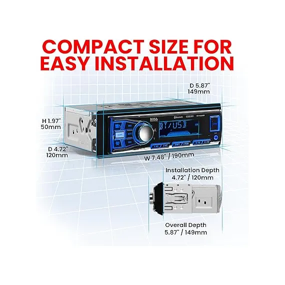 BOSS Ses Sistemleri 611UAB Araç Stereo Sistemi - Tek Din, Bluetooth Ses ve Arama Ana Ünitesi, Aux Girişi, USB, Mekaniksiz, CD Yok DVD Oynatıcı,/FM Radyo Alıcısı, 3 image BOSS Ses Sistemleri 611UAB Araç Stereo Sistemi - Tek Din, Bluetooth Ses ve Arama Ana Ünitesi, Aux Girişi, USB, Mekaniksiz, CD Yok DVD Oynatıcı,/FM Radyo Alıcısı, 3 image