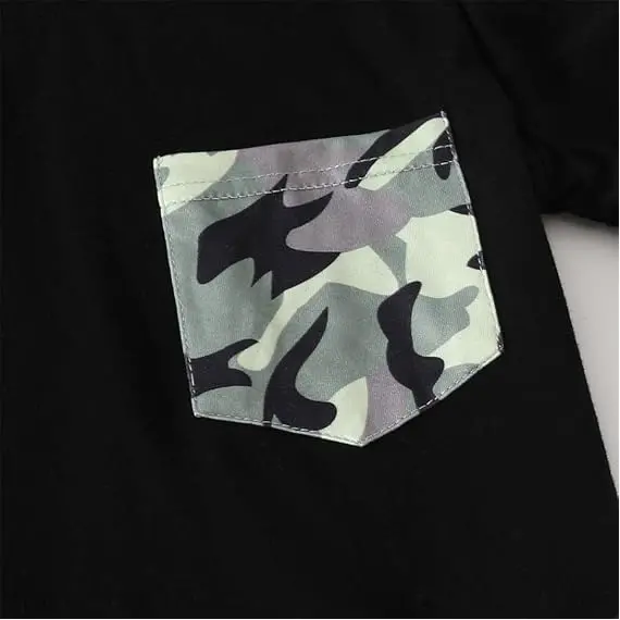 Erkek Çocuk 2 Parça Kıyafetler Renk Bloklu Giysiler Kısa Kollu Tişört ve Kamuflaj Pantolon Yazlık Giyim Setleri, 3 image