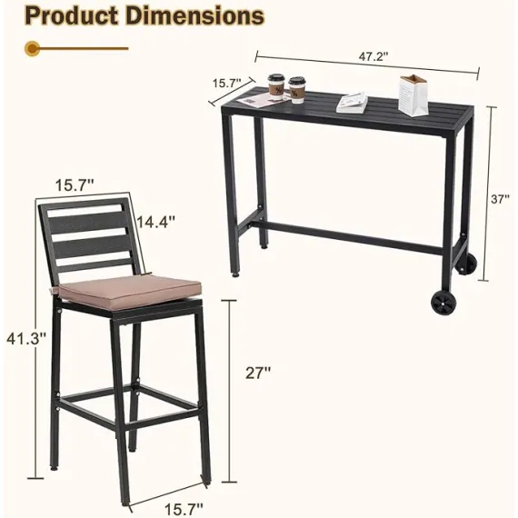 TIMSATIO 3 Parçalı Bar Masası ve Sandalye Takımı, 3 image TIMSATIO 3 Parçalı Bar Masası ve Sandalye Takımı, 3 image