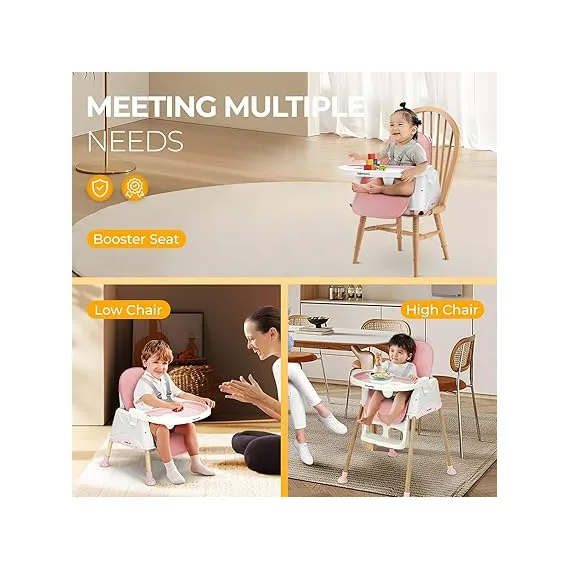 Babimoni Bebekler ve Yeni Yürümeye Başlayan Çocuklar için 3'ü 1 Arada Mama Sandalyesi, Color: Pink, 4 image Babimoni Bebekler ve Yeni Yürümeye Başlayan Çocuklar için 3'ü 1 Arada Mama Sandalyesi, Color: Pink, 4 image