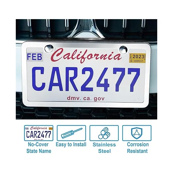 lengnoyp 2'li Paket Katı Gümüş Paslanmaz Araba Plaka Çerçevesi, 2 image