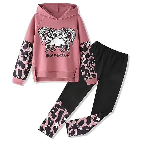 Kız Giysileri Cool Girl Print Tie Dye Hoodie Kazak Sweatshirt Tayt 2 Parça Kıyafetler