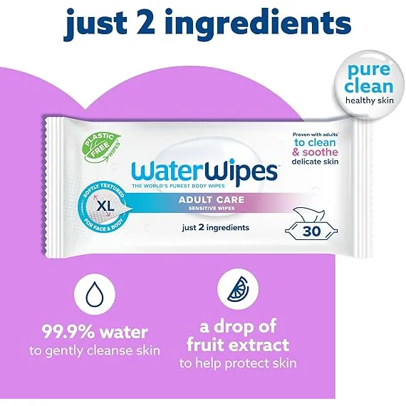WaterWipes Yetişkin Bakımı Hassas Vücut ve Özel Hijyen Mendilleri, 3 image WaterWipes Yetişkin Bakımı Hassas Vücut ve Özel Hijyen Mendilleri, 3 image