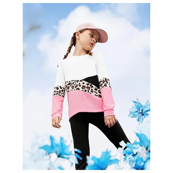 PATPAT Küçük Kız Giysileri Yuvarlak Yaka Leopar Renk Bloklu Sweatshirt ve Tayt Kız Kıyafetleri Beden 2-12Y, 3 image