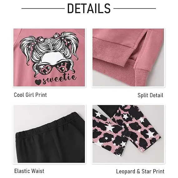 Kız Giysileri Cool Girl Print Tie Dye Hoodie Kazak Sweatshirt Tayt 2 Parça Kıyafetler, 3 image