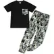 Erkek Çocuk 2 Parça Kıyafetler Renk Bloklu Giysiler Kısa Kollu Tişört ve Kamuflaj Pantolon Yazlık Giyim Setleri